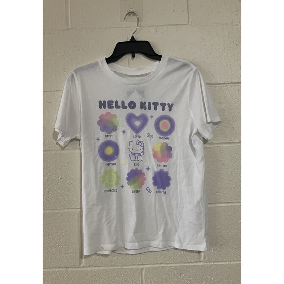 Hello Kitty T-shirt Happy Loved Blooming Inspired Kind Grateful Women Size M - Picture 1 of 6